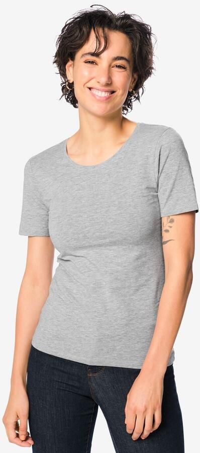HEMA Dames T-shirt Jersey Slim Fit O-hals Lichtgrijs (lichtgrijs)