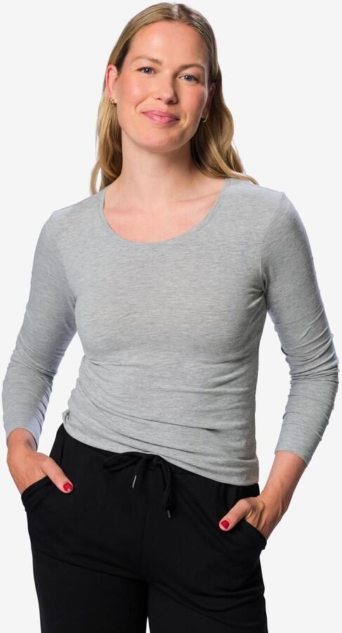 HEMA Dames T-shirt Jersey Slim Fit O-hals Lichtgrijs (lichtgrijs)