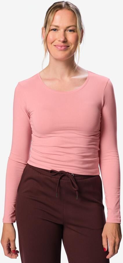 HEMA Dames T-shirt Jersey Slim Fit O-hals Roze (roze)