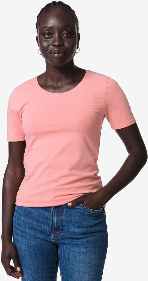 HEMA Dames T-shirt Jersey Slim Fit O-hals Roze (roze)