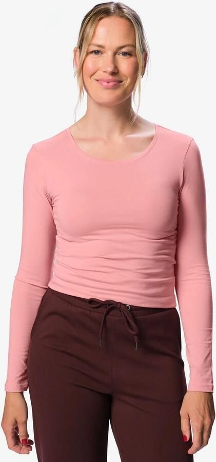 HEMA Dames T-shirt Jersey Slim Fit O-hals Roze (roze)