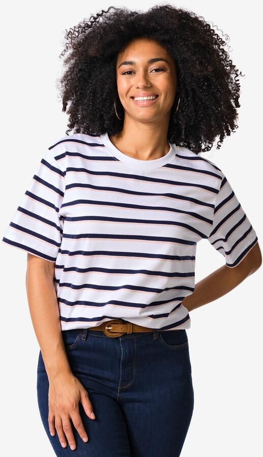 HEMA Dames T-shirt Larissa Strepen Wit (wit)