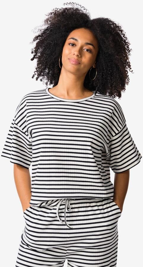HEMA Dames T-shirt Noel Strepen Zwart (zwart)
