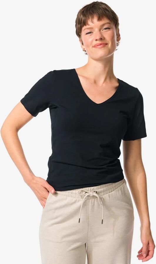 HEMA Dames T-shirt Perfect Comfort Katoen Zwart (zwart)