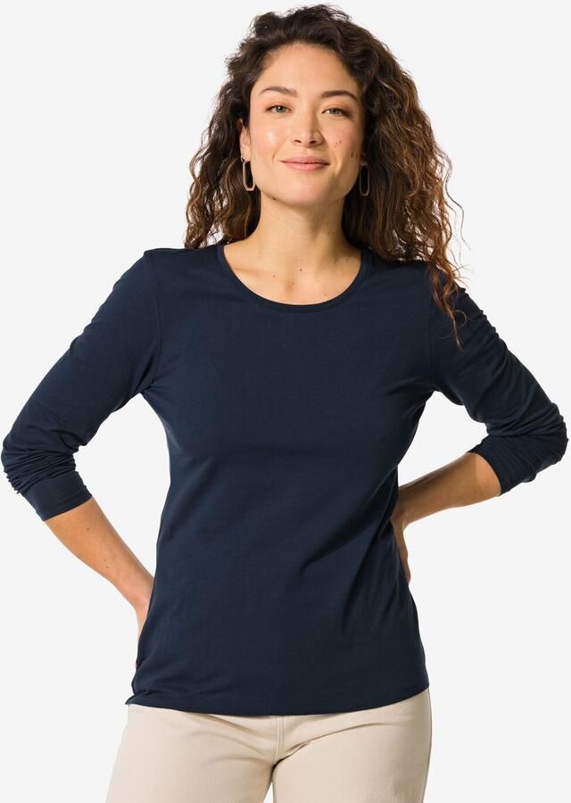 HEMA Dames T-shirt Slim Fit O-hals Donkerblauw (donkerblauw)