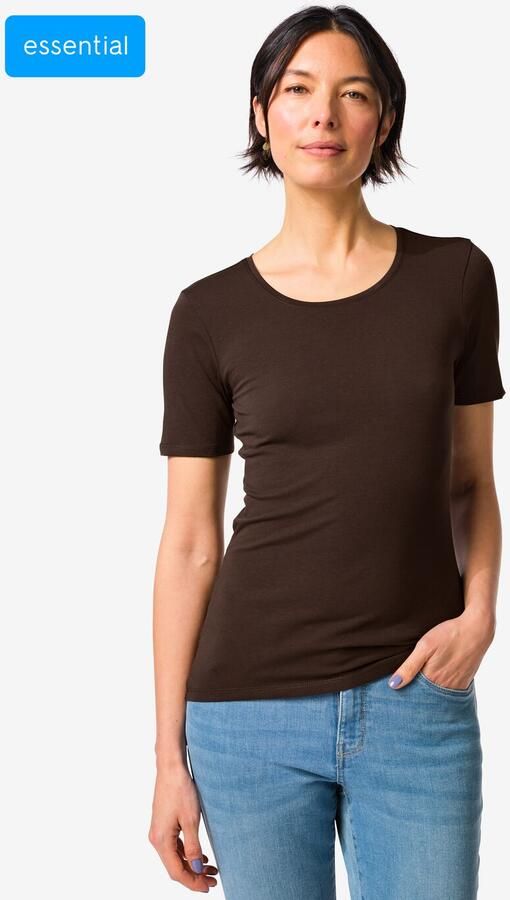 HEMA Dames T-shirt Slim Fit O-hals Bruin (bruin)