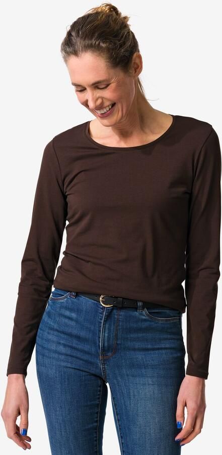 HEMA Dames T-shirt Slim Fit O-hals Bruin (bruin)
