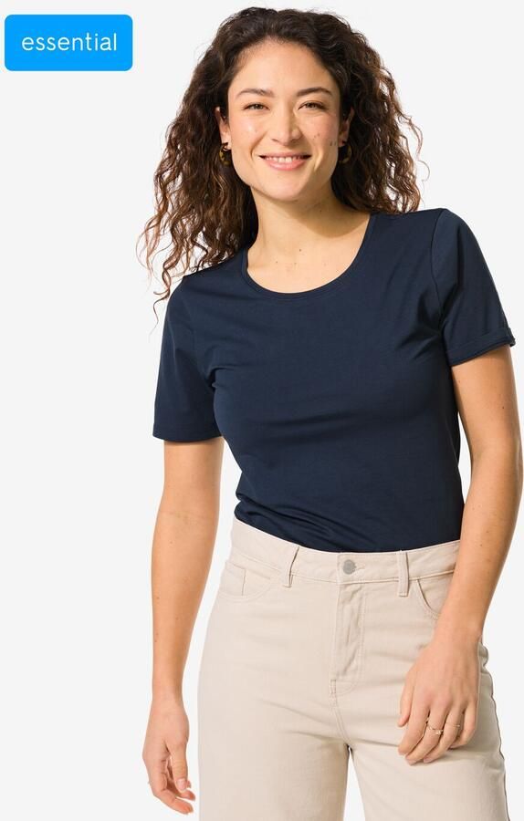HEMA Dames T-shirt Slim Fit O-hals Donkerblauw (donkerblauw) - Foto 2
