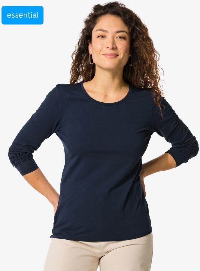HEMA Dames T-shirt Slim Fit O-hals Donkerblauw (donkerblauw)