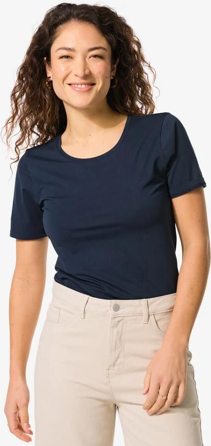 HEMA Dames T-shirt Slim Fit O-hals Donkerblauw (donkerblauw)