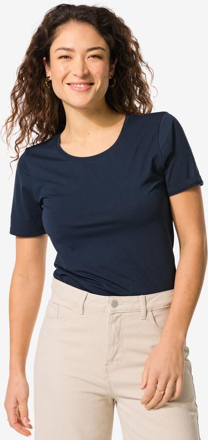 HEMA Dames T-shirt Slim Fit O-hals Donkerblauw (donkerblauw)