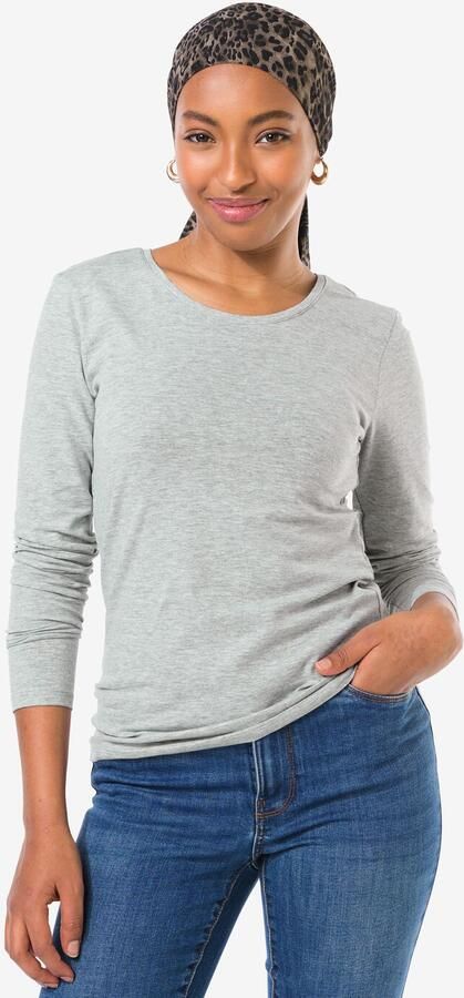 HEMA Dames T-shirt Slim Fit O-hals Lichtgrijs (lichtgrijs)