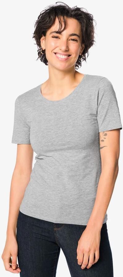HEMA Dames T-shirt Jersey Slim Fit O-hals Lichtgrijs (lichtgrijs)
