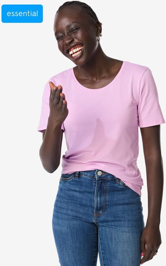 HEMA Dames T-shirt Slim Fit O-hals Roze (roze) - Foto 2