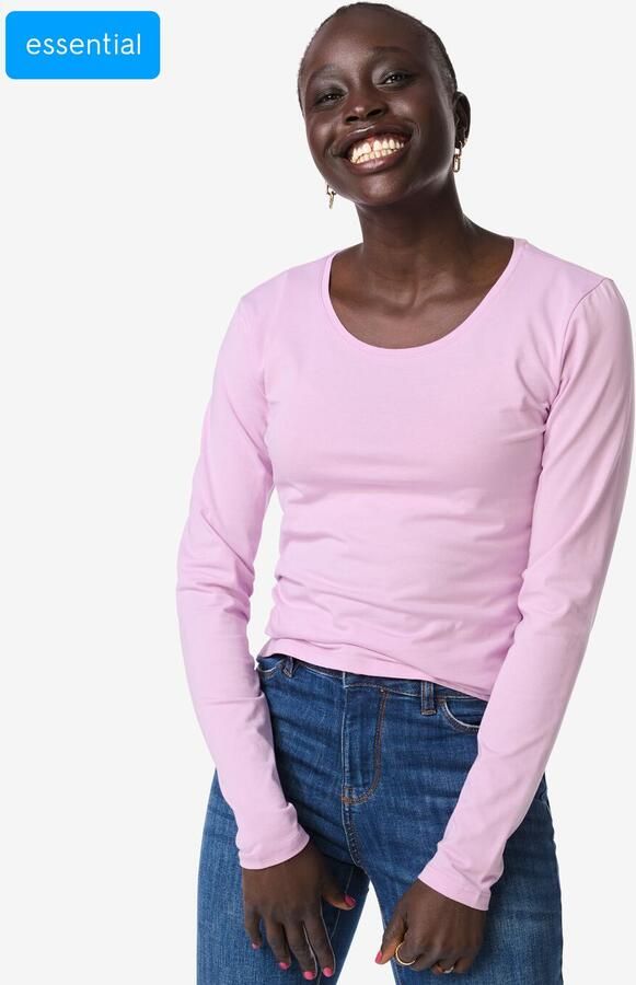 HEMA Dames T-shirt Slim Fit O-hals Roze (roze)