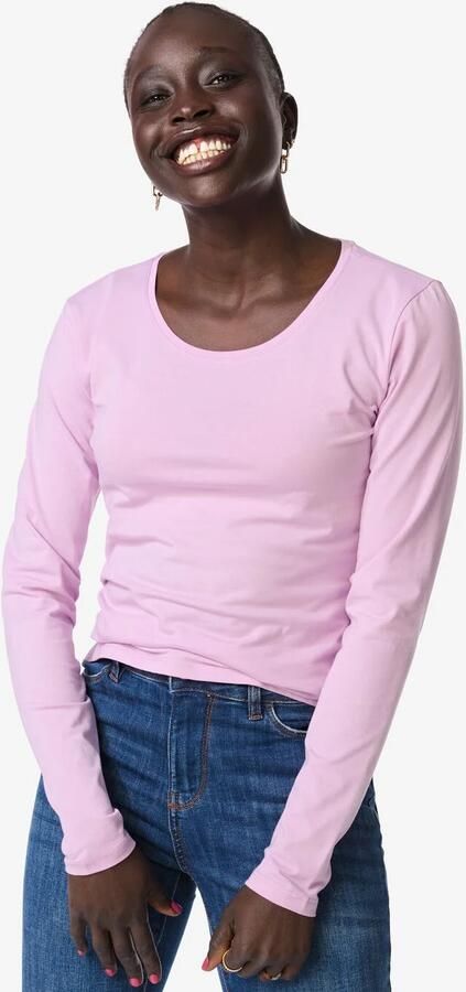 HEMA Dames T-shirt Slim Fit O-hals Roze (roze)