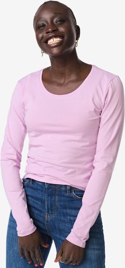 HEMA Dames T-shirt Slim Fit O-hals Roze (roze)
