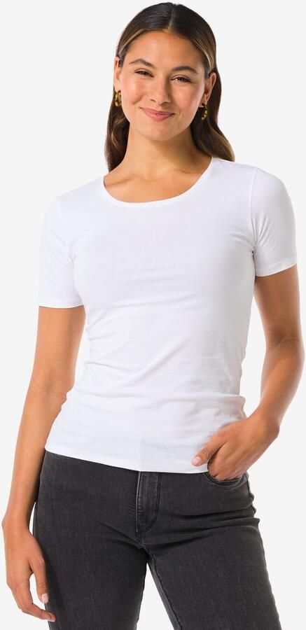 HEMA Dames T-shirt Slim Fit O-hals Wit (wit)