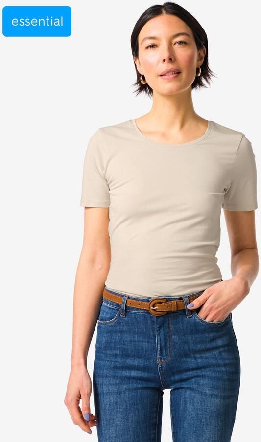HEMA Dames T-shirt Slim Fit O-hals Zand (zand) - Foto 2