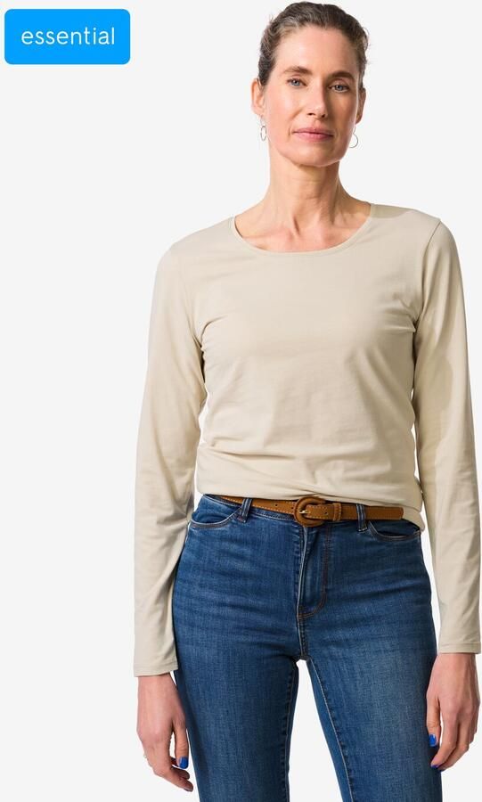 HEMA Dames T-shirt Slim Fit O-hals Zand (zand) - Foto 2