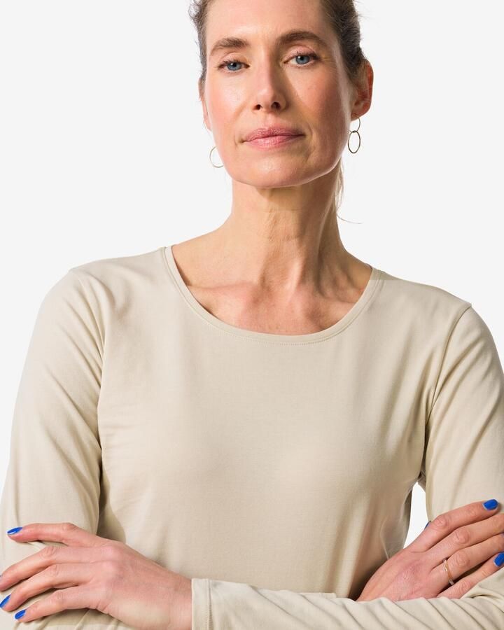 HEMA Dames T-shirt Slim Fit O-hals Zand (zand)