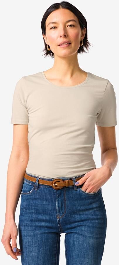 HEMA Dames T-shirt Slim Fit O-hals Zand (zand)