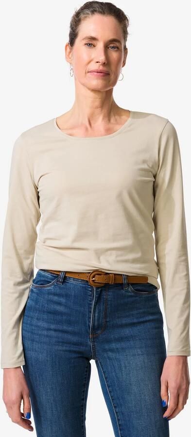 HEMA Dames T-shirt Slim Fit O-hals Zand (zand)