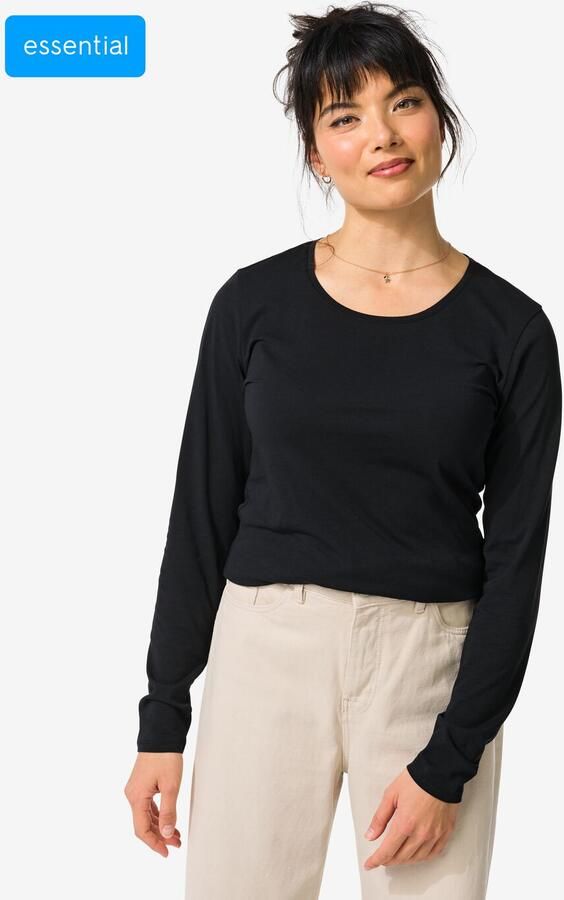 HEMA Dames T-shirt Slim Fit O-hals Zwart (zwart) - Foto 2