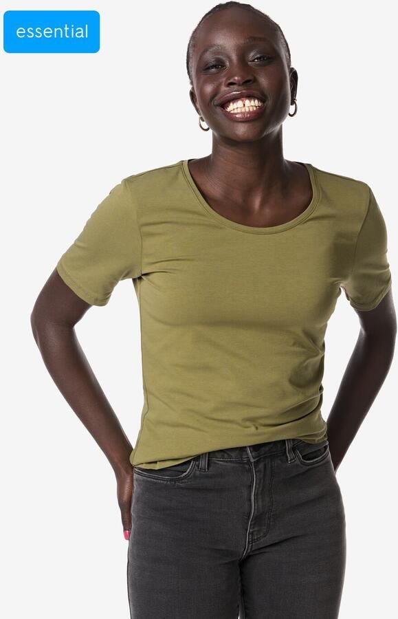 HEMA Dames T-shirt Slim Fit O-neck Olijf (olijf) - Foto 2