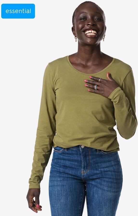 HEMA Dames T-shirt Slim Fit O-neck Olijf (olijf) - Foto 2