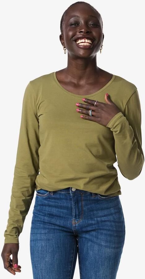 HEMA Dames T-shirt Slim Fit O-neck Olijf (olijf)