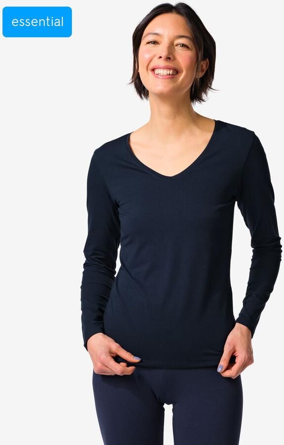 HEMA Dames T-shirt Slim Fit V-hals Donkerblauw (donkerblauw) - Foto 2