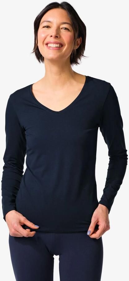HEMA Dames T-shirt Slim Fit V-hals Donkerblauw (donkerblauw)