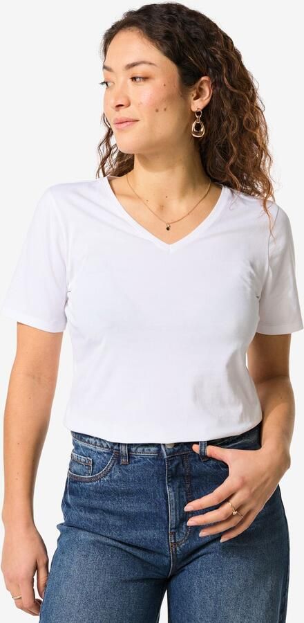 HEMA Dames T-shirt Slim Fit V-hals Wit