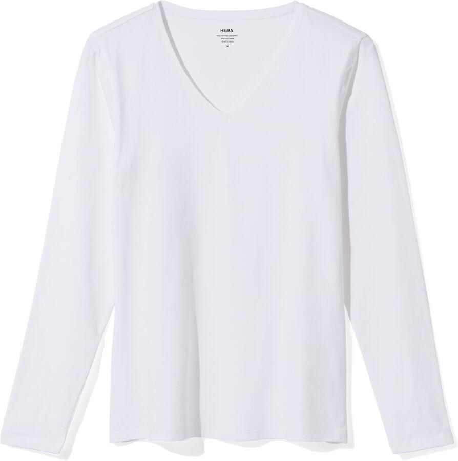HEMA Dames T-shirt Slim Fit V-hals Wit