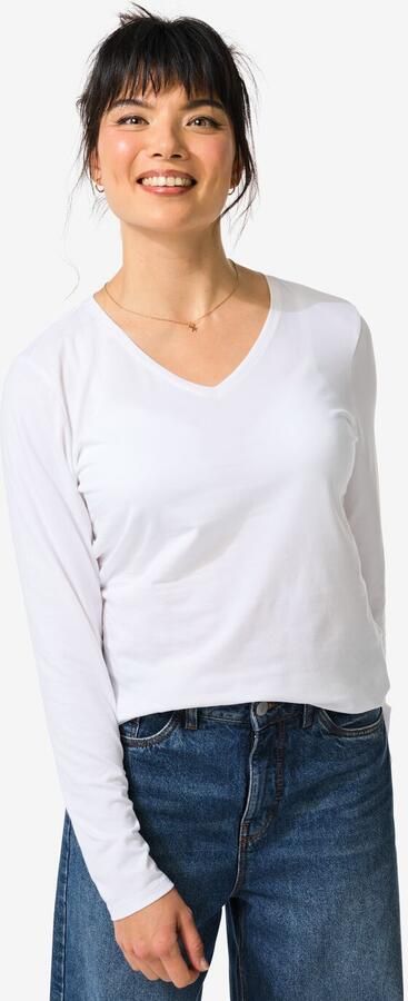 HEMA Dames T-shirt Slim Fit V-hals Wit - Foto 2