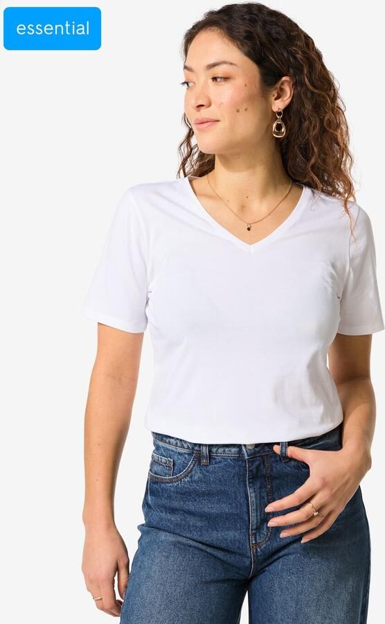 HEMA Dames T-shirt Slim Fit V-hals Wit (wit) - Foto 2