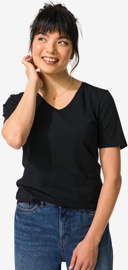 HEMA Dames T-shirt Slim Fit V-hals Zwart