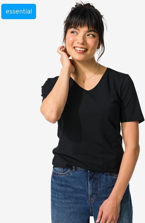 HEMA Dames T-shirt Slim Fit V-hals Zwart (zwart) - Foto 2