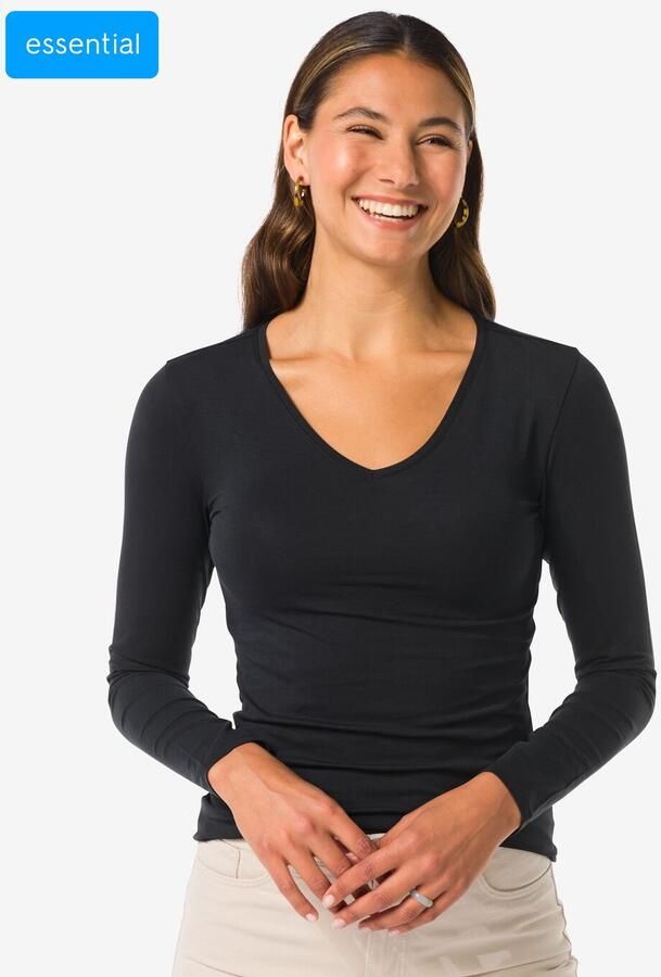 HEMA Dames T-shirt Slim Fit V-hals Zwart (zwart) - Foto 2