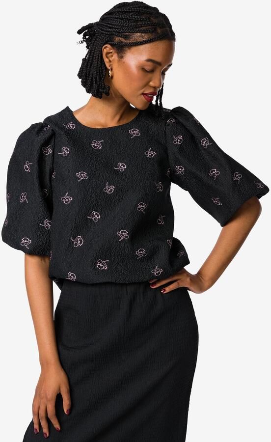 HEMA Dames Top Dawn Crinkle Bloemen Zwart (zwart) - Foto 2