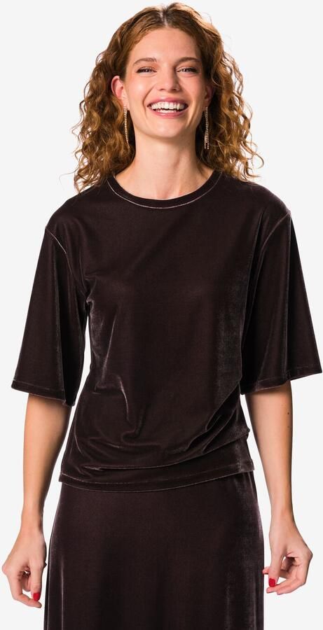 HEMA Dames Top Ovetta Velours Chocoladebruin