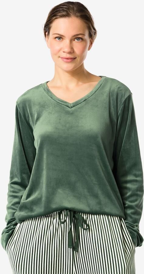 HEMA Dames Top Velours Donkergroen (donkergroen) - Foto 2