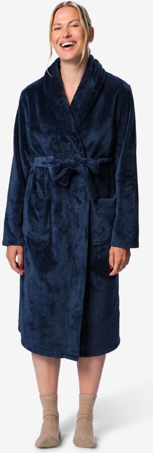 HEMA Damesbadjas Fleece Donkerblauw (donkerblauw)