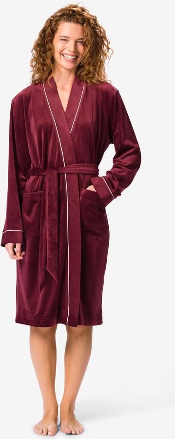 HEMA Damesbadjas Velours Donkerrood