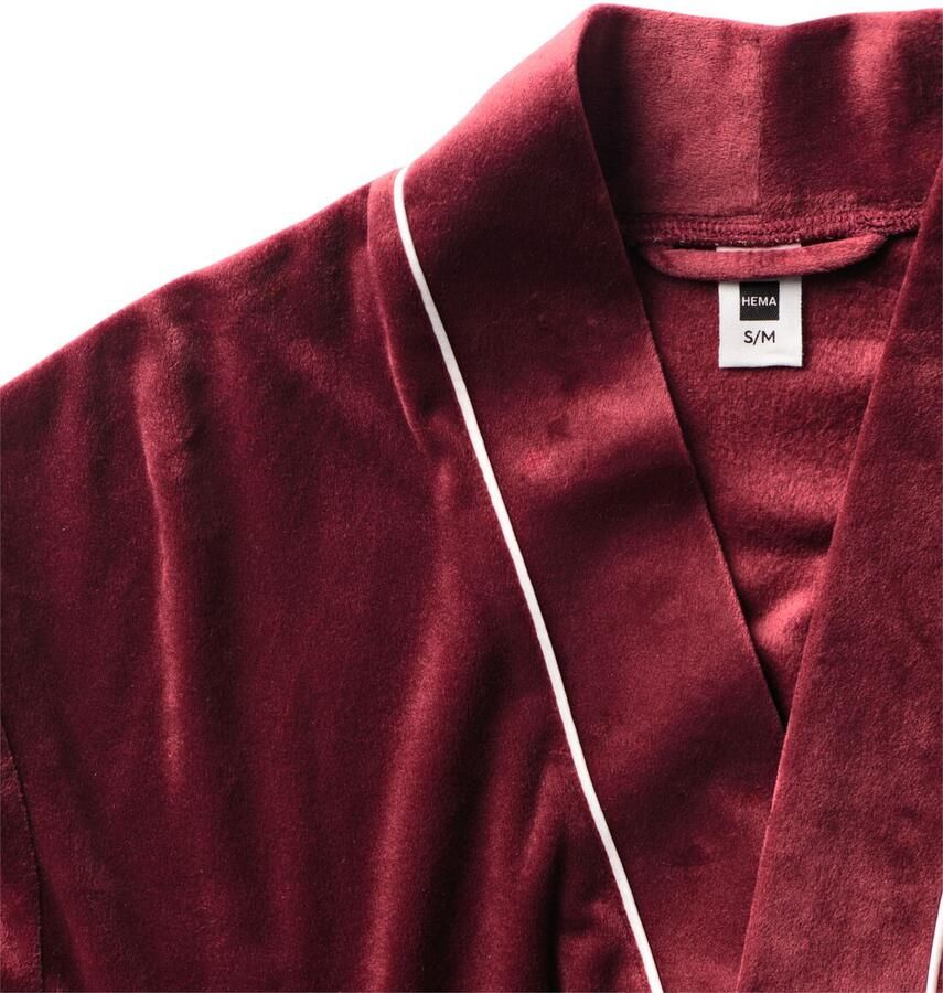 HEMA Damesbadjas Velours Donkerrood - Foto 2