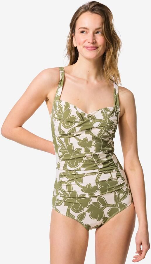 HEMA Damesbadpak Riva Shaping Fit Bloemen Groen (groen) - Foto 2