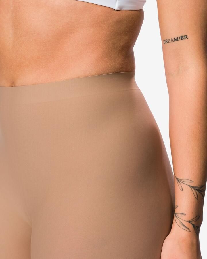 HEMA Damesbikershort Hoge Taille Medium Corrigerend Elastaan Platte Naden Lichtbruin (lichtbruin)