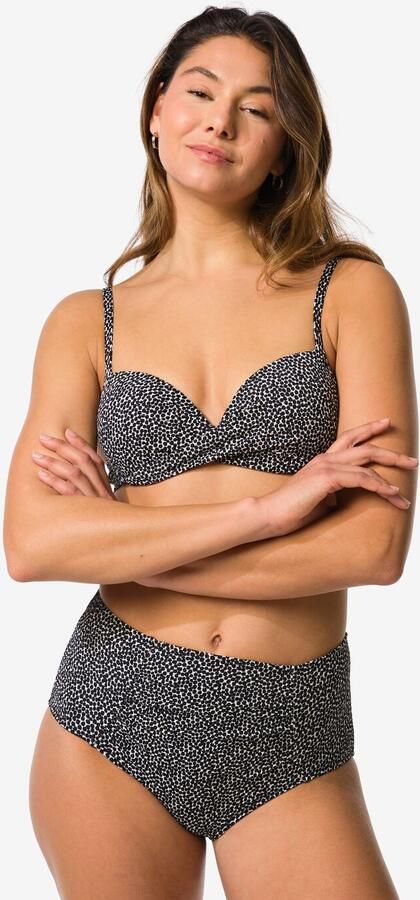 HEMA Damesbikinibroekje Meggy Hoog Shaping Fit Structuur Zwart wit (zwart wit)