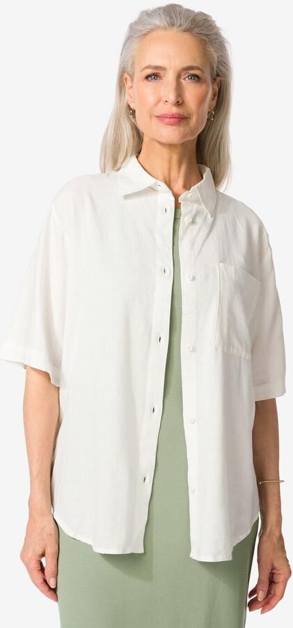 HEMA Damesblouse Lizzy Met Linnen Wit (wit)